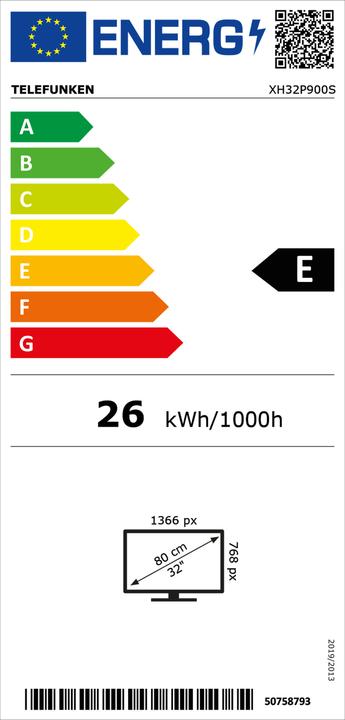 Energie-Label Telefunken 32 Zoll Fernseher XH32P900S LED TV HD-Ready mit 80cm Bildschirmdiagonale und Triple-Tuner (32", LED, HD ready)