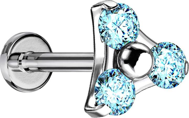 Immagine prodotto Star Piercing Labret Micro Threadless argento triangolo tre cristalli acqua (senza ottone, Titanio)