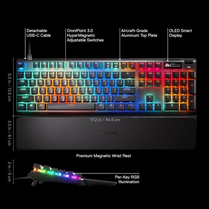 Produktbild SteelSeries | Gaming Keyboard | Apex Pro Gen 3 | Wired | US Layout | Black | USB-C | OmniPoint 3.0 Adjustable Hy (US, Kabelgebunden)