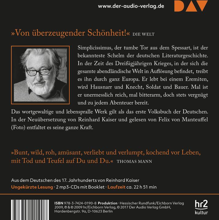 Actual product image The Adventurous Simplicissimus German (Felix von Manteuffel, Reinhard Kaiser, Hans Jacob Christoffel von Grimmelshausen, German)