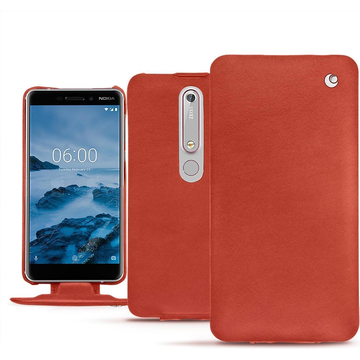 Noreve Lederschutzhülle vertikal (Nokia 6 (2018)), Smartphone Hülle, Orange