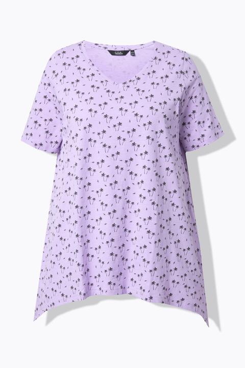 Actual product image Ulla Popken Palm Tree Print Pointed Hem Tee (62)