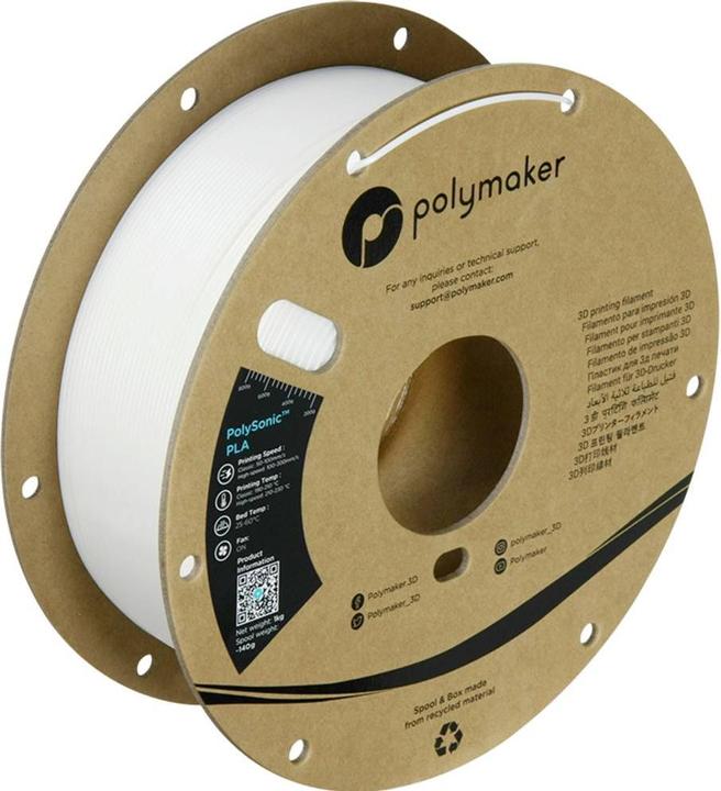 Produktbild Polymaker PolySonic High Speed PLA (PLA, 1.75 mm, 1000 g, Weiss)