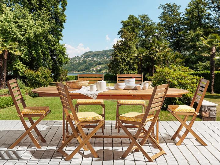 Actual product image Beliani Seat cushion for chair TOLVE set of 6 yellow / white geometric pattern 31 x 39 x 5 cm (31 x 39 cm)