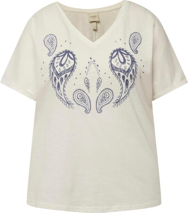 Immagine prodotto Ulla Popken T-shirt con stampa floccata, scollo a V, mezze maniche e cotone biologico (50, 52)