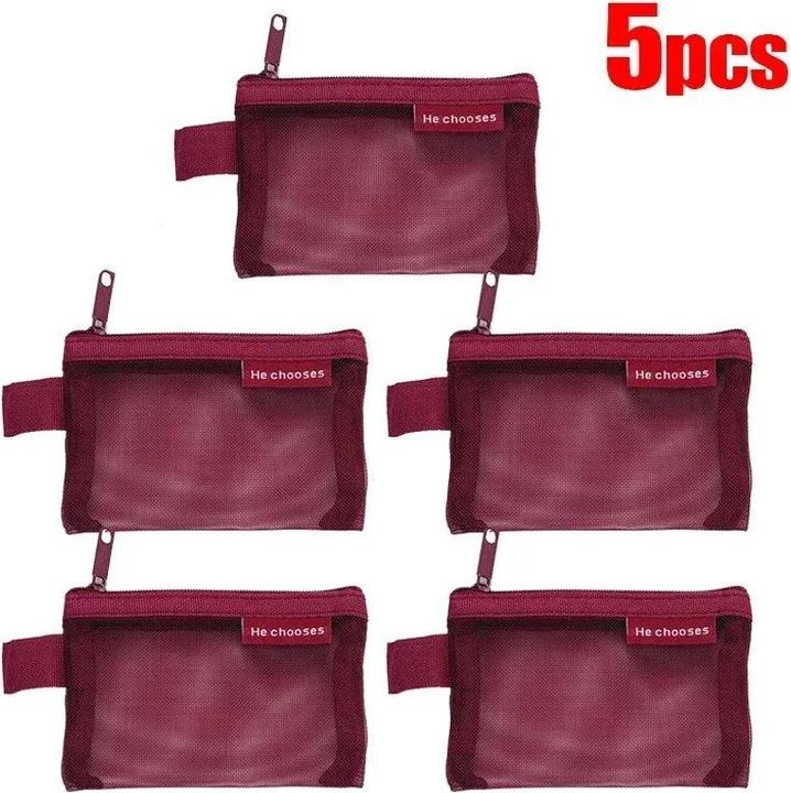 Immagine prodotto Only-Bags.Store 5 pezzi Mini Mesh Storage Bags Multi-color Portable Pencil Case Holder Coin Cosmetic Jewellery