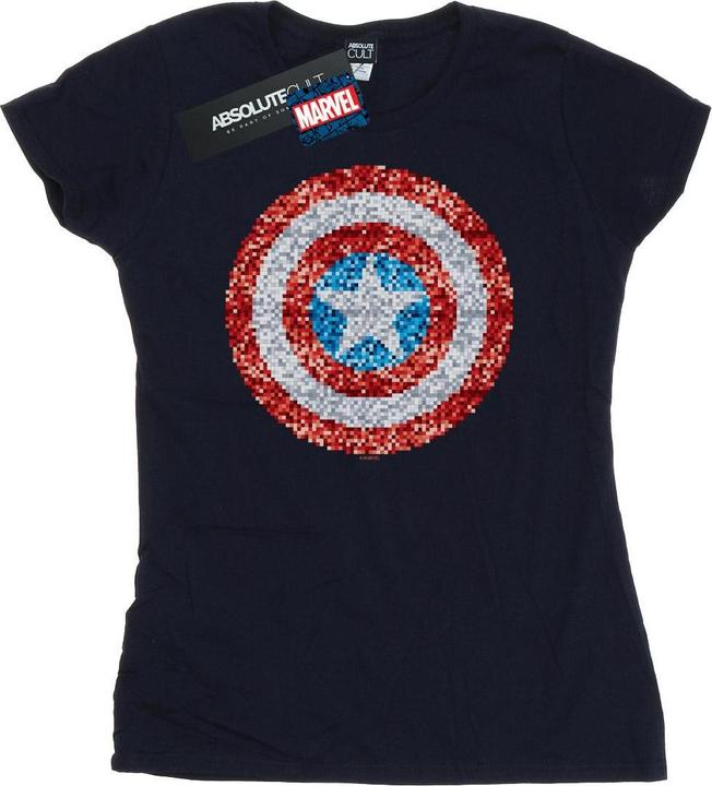 Actual product image Womens/Ladies Captain America Pixelated Shield Cotton T-Shirt (XL)