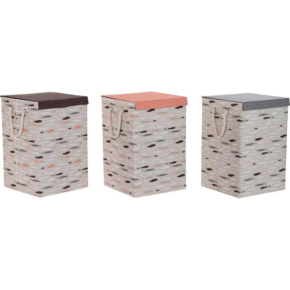 DKD Home Decor, Portabiancheria, Korb für schmutzige Wäsche mit Deckel 36 x 36 x 55 cm Grau Orange (3 Stück)