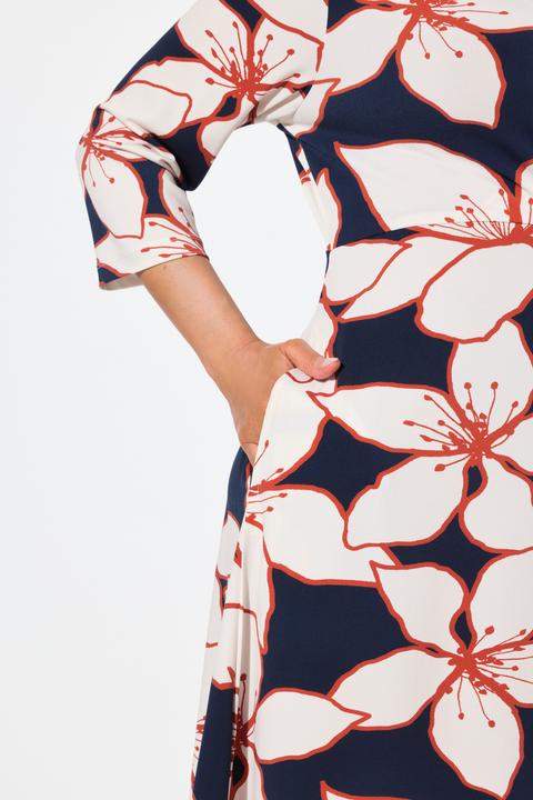 Actual product image Ulla Popken Flower Print 3/4 Sleeve Wrap Look Midi Dress (58)