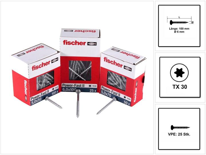 Actual product image Fischer PowerFast II 6.0x100 PH TX TG blvz 25 (25 Screws per piece)