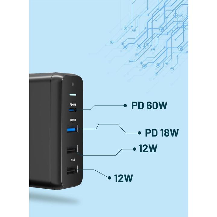 Produktbild Powerology 4-Port Quick Charge Power Terminal PD 75W (75 W, 4 Ports)