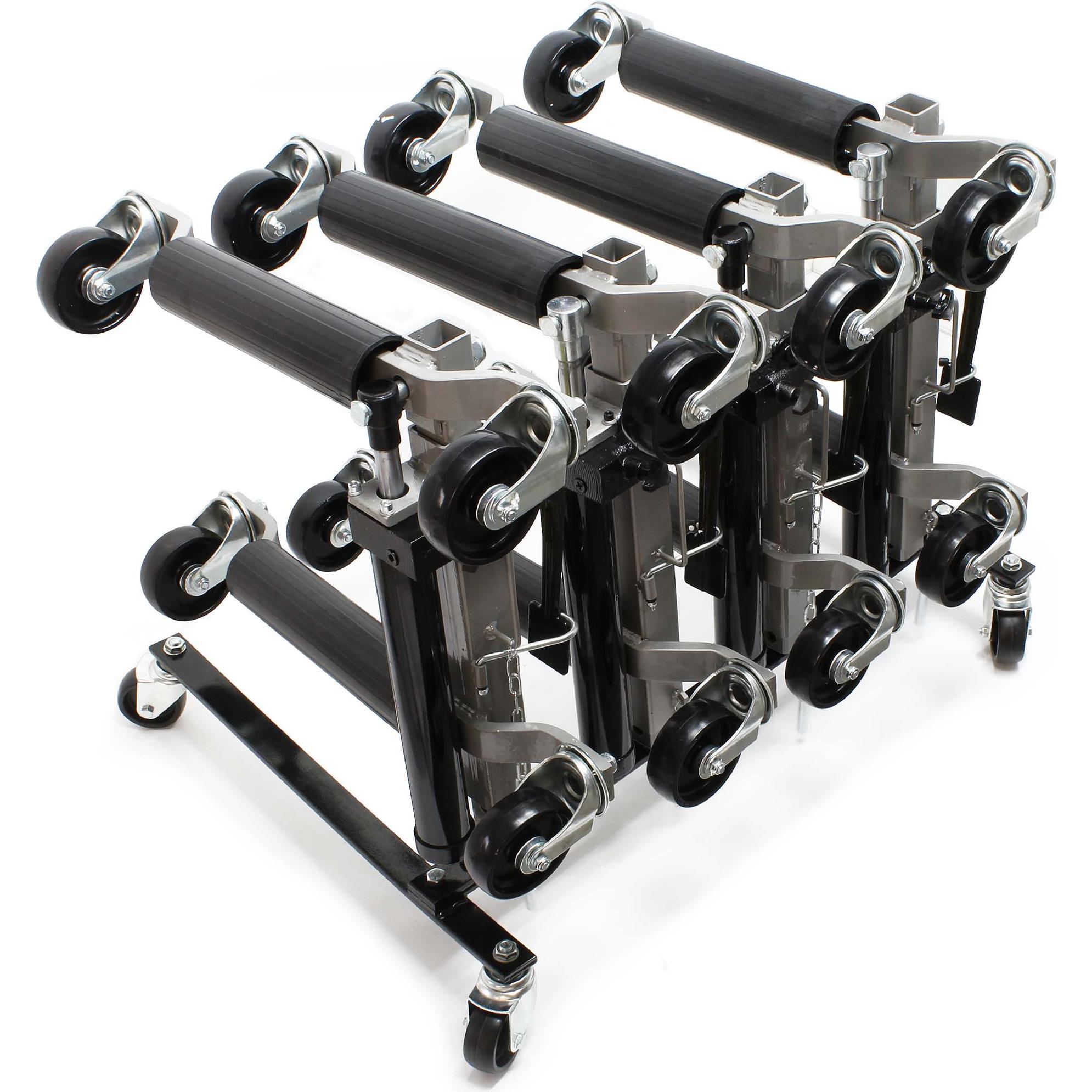 Wiltec, Garagenausstattung, Set Aufbewahrung Rack und 4x PKW Rangierhilfe rollbar hydraulisch 680kg