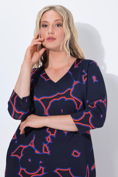Produktbild Ulla Popken Punto-Kleid, Blüten, V-Ausschnitt, 3/4-Arm, Taschen (54)