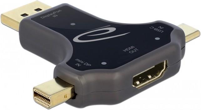 Produktbild Delock 3 in 1 Monitoradapter mit USB-C/DP/ mini DP Eingang auf HDMI Ausgang (HDMI, 15.70 cm)