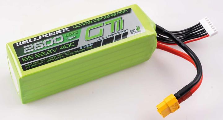 Actual product image Wellpower LIPO AKKU ULTIMA GT II 2600 mAh / 22,2 Volt 6S 40/80C CH5/8 XT-60 (22.20 V, 2600 mAh)