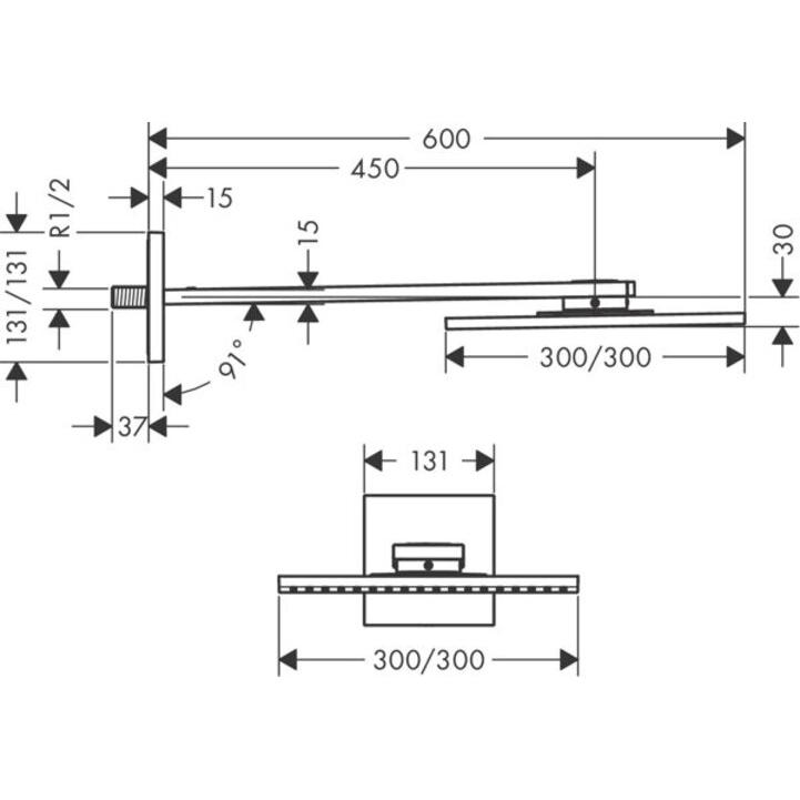 Thumbnail - hansgrohe, Duschbrause, Kopfbrause 300/300 1jet AXOR mit Brausearm, Wandmontage chrom (1 Strahlarten, 18 l/min)