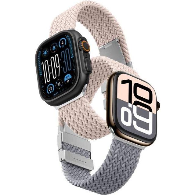 Amazingthing 2er-Set Blend Band für Apple Watch 45/46/49 mm - Pink-Grau/Pink (Acciaio inossidabile, Nylon), Cinturini per orologi, Pink, Grigio