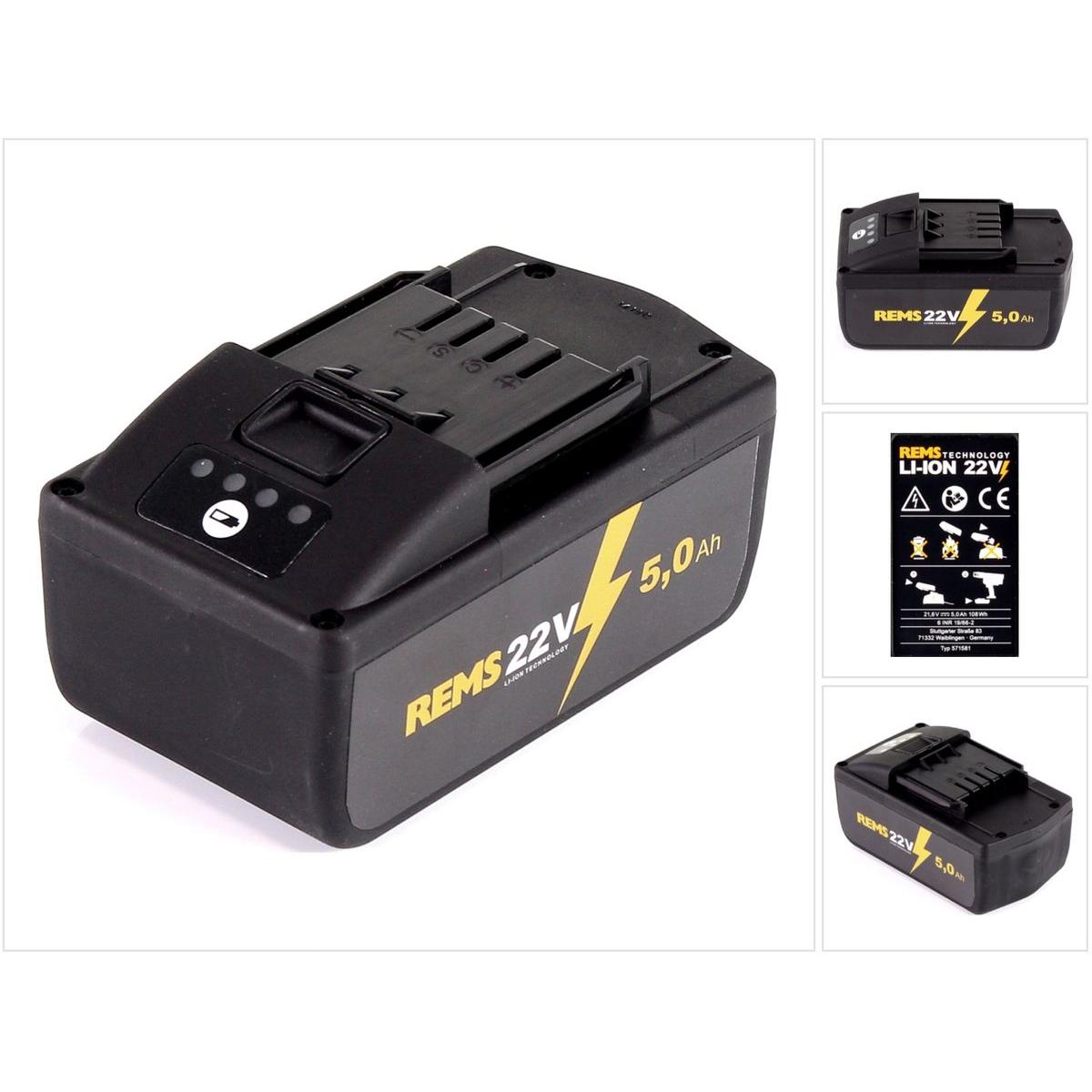Rems, Werkzeugakku + Ladegerät, Akku Li-Ion 21,6V (22V max) 5,0Ah ( 571581 R22 )