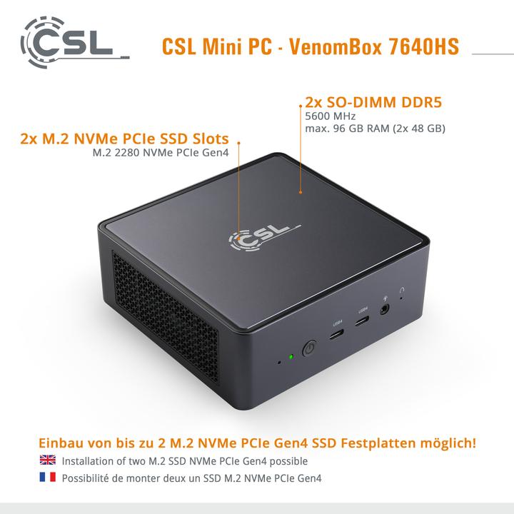Produktbild CSL VenomBox 7640HS (2000 GB, 32 GB, AMD Ryzen 5 7640HS)