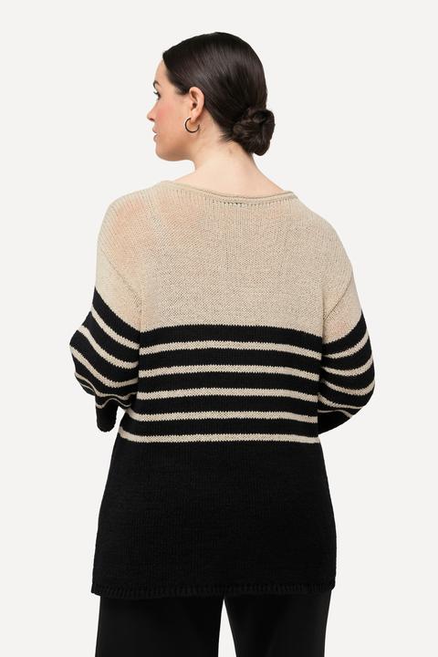Immagine prodotto Ulla Popken Maglione dal taglio oversize con righe, scollo rotondo e maniche a 3/4 (46, 48)