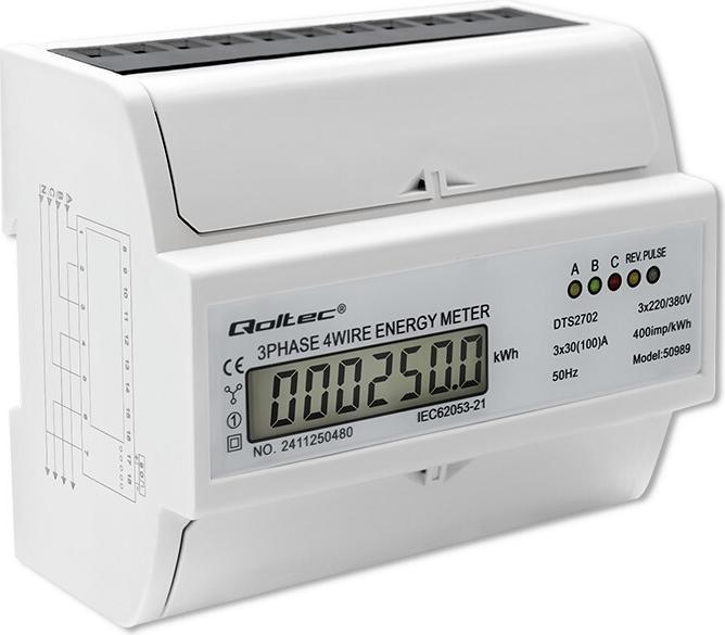 Image du produit Qoltec Compteur électronique triphasé Rail DIN 400V 100