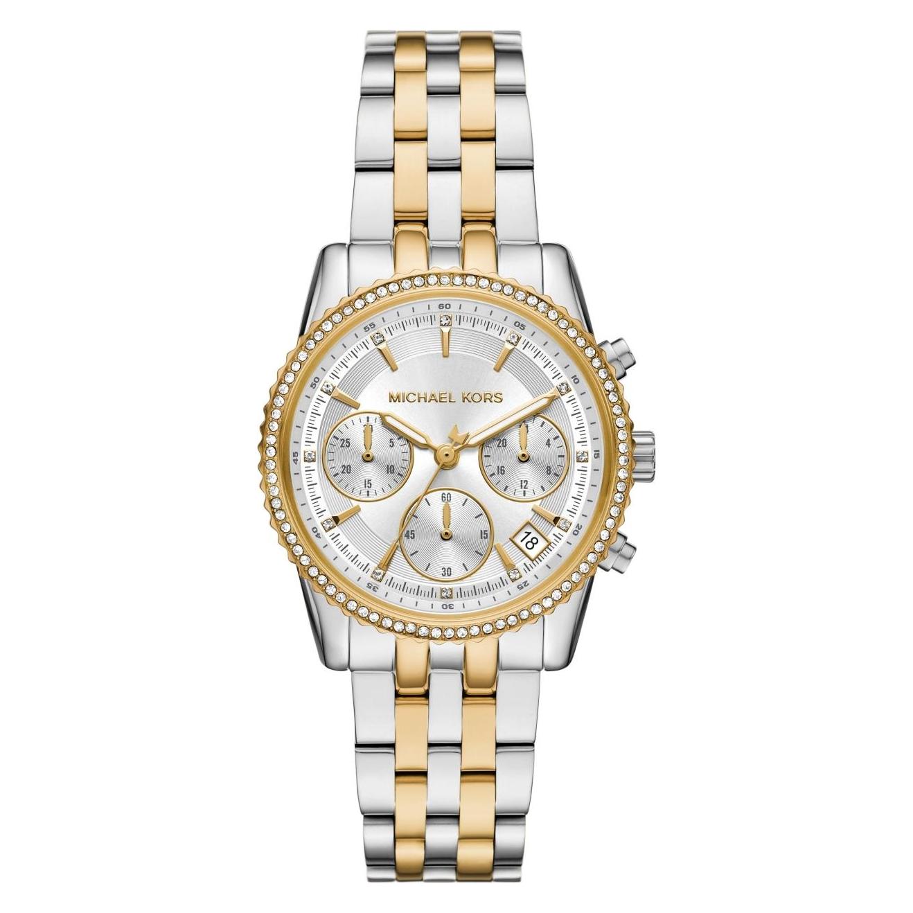 Michael Kors, Armbanduhr, Chronograph Bryant, Silber, Gold, Weiss, (Analoguhr, Chronograph, 35 mm)
