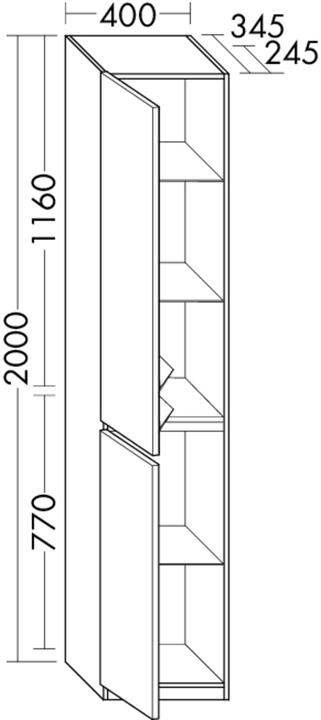 Produktbild burgbad Lin20 Hochschrank Bodenstehend mit 2 Türen, 2 Winkelablagen, Tiefe 245mm, Türanschlag rech (40 x 24.50 x 200 cm)