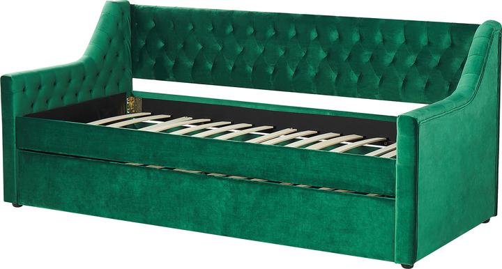 Actual product image Beliani Daybed extendable velvet fabric emerald green slatted frame 90 x 200 cm MONTARGIS (90 x 200 cm)