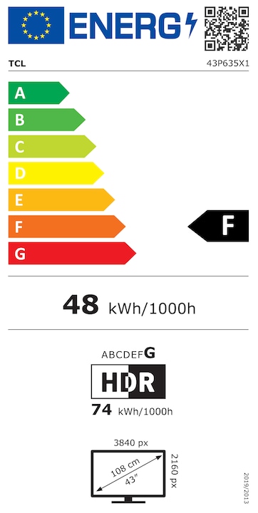 Energy Label TCL 43P635 (43", P635, LED, 4K, 2022)