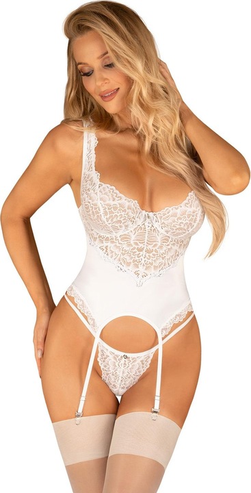 Obsessive Lace suspender chemise with high leg cut plus thong