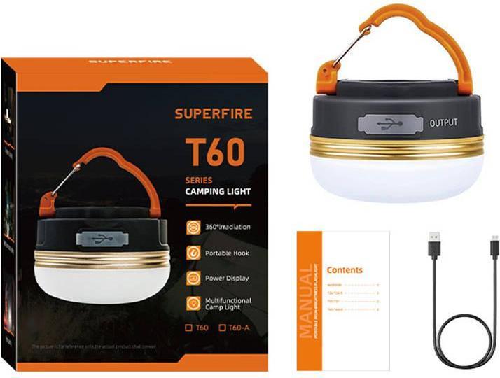 Immagine prodotto Superfire Lampada da campeggio T60, 2,5W, 1000mAh