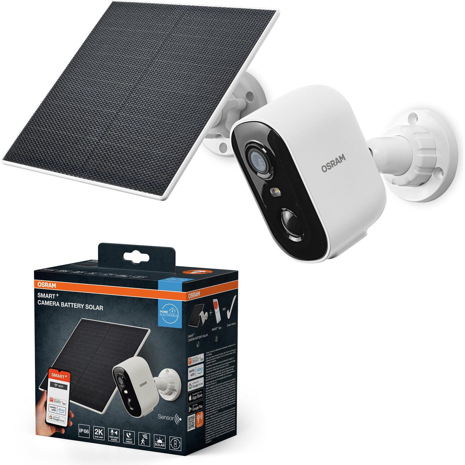 Osram Smart+ Wifi Outdoor Camera Battery Solar White (2560 x 1440 Pixels), Telecamera di rete, Bianco