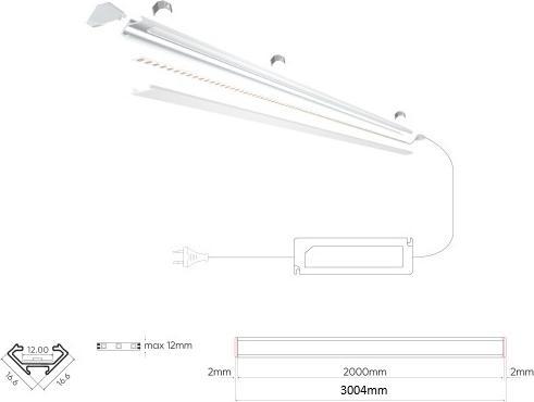 NoName Taśma LED LED profil zestaw kątowy anodowany z białą pokrywą, z uchwytami i zaślepkami, 3m (300 cm, Indoor)