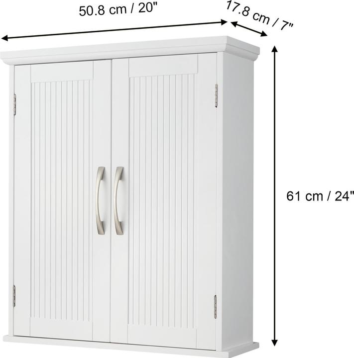 Image du produit Teamson Home Holz Badezimmer Wand Medizinschrank mit verstellbaren Regalen Wei EHF-F0007