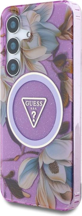 Image du produit Guess Etui Glitter Flowers Triangle Buttons MagSafe do Samsung Galaxy S25 fioletowy (Samsung Galaxy S25)
