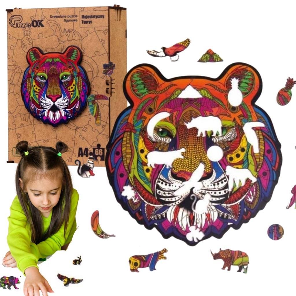PuzzleOk Puzzle ecologico in legno 66 Majestic Tiger A4