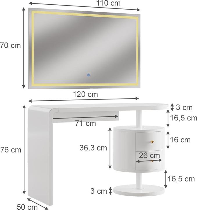 Actual product image Vicco Lara with LED mirror (120 x 50 x 76 cm)