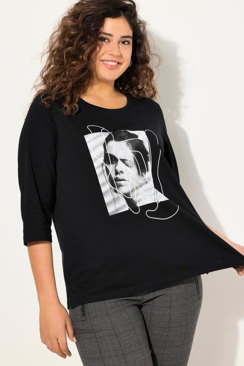 Actual product image Ulla Popken Face 3/4 Sleeve Graphic Tee (46, 48)
