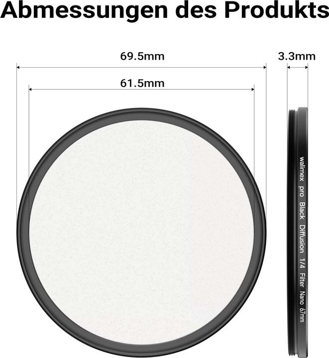 Produktbild Walimex pro Black Mist Diffusion Filter 1/4 Nano 67mm Kamerafilter Nebelfilter (67 mm, Black Mist Filter)