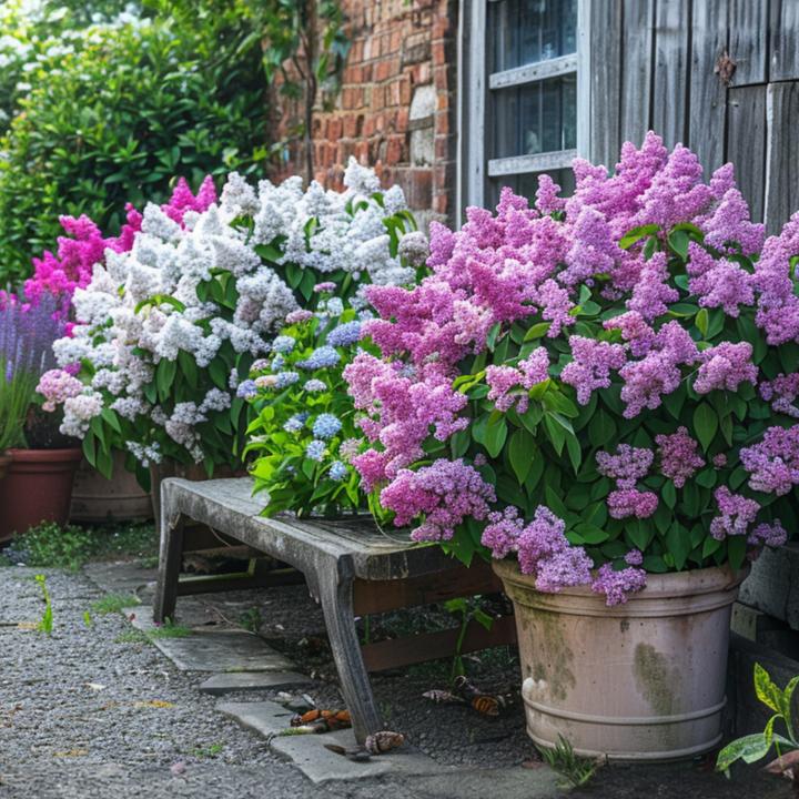 Produktbild Plant in a Box Syringa vulgaris 'Ludwig Spath', 'Michel Buchner', 'Mme Lemoine' - 6er Set Gartenpflanzen (25 cm)