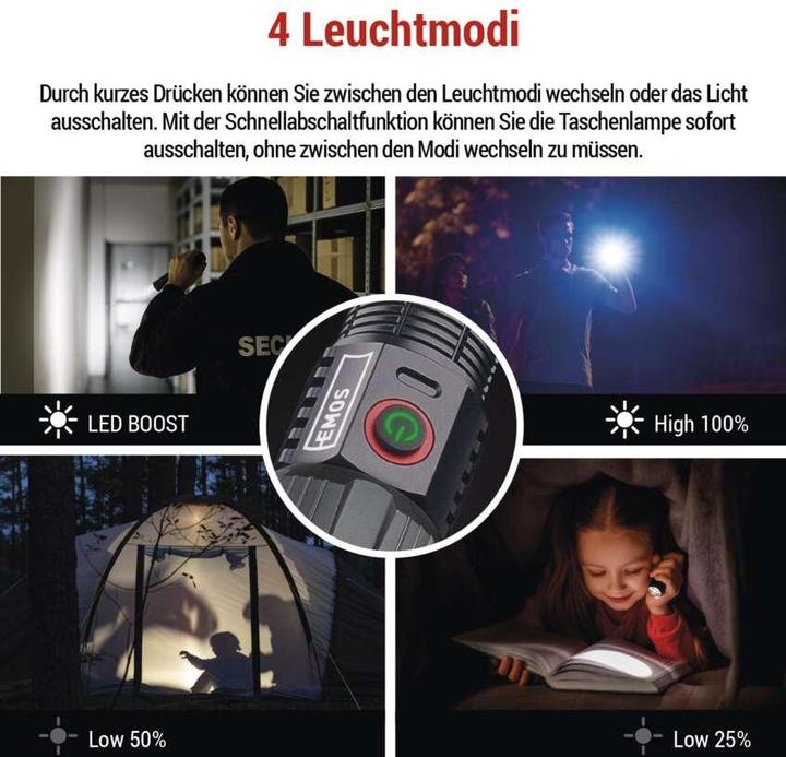 Produktbild Emos LED RECHAR.METAL FLASHLIGHT LARGE 3000lm, 5 000mAh (17.50 cm, 3000 lm)