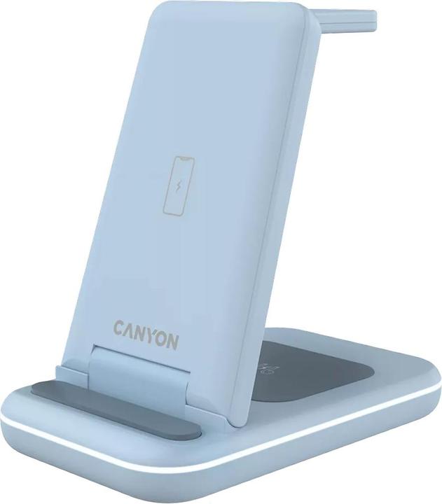 Image du produit Canyon WS-304, Chargeur sans fil pliable 3en1, avec bouton tactile pour l'éclairage de l'eau, Entrée (15 W)