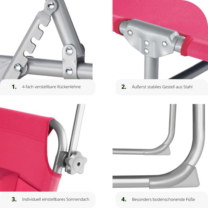Produktbild tectake 2 Gartenliegen 4-stufig mit Kopfpolster (161 cm)