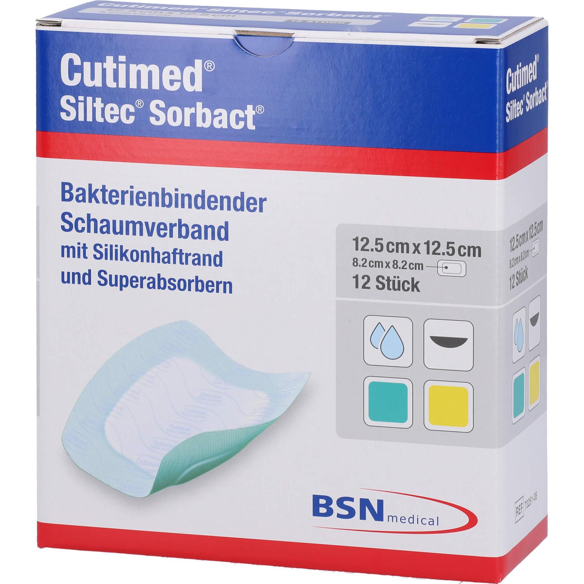 BSN, Verbandsmaterial, Cutimed Siltec Sorbact 12,5x12,5cm, 12 St KOM