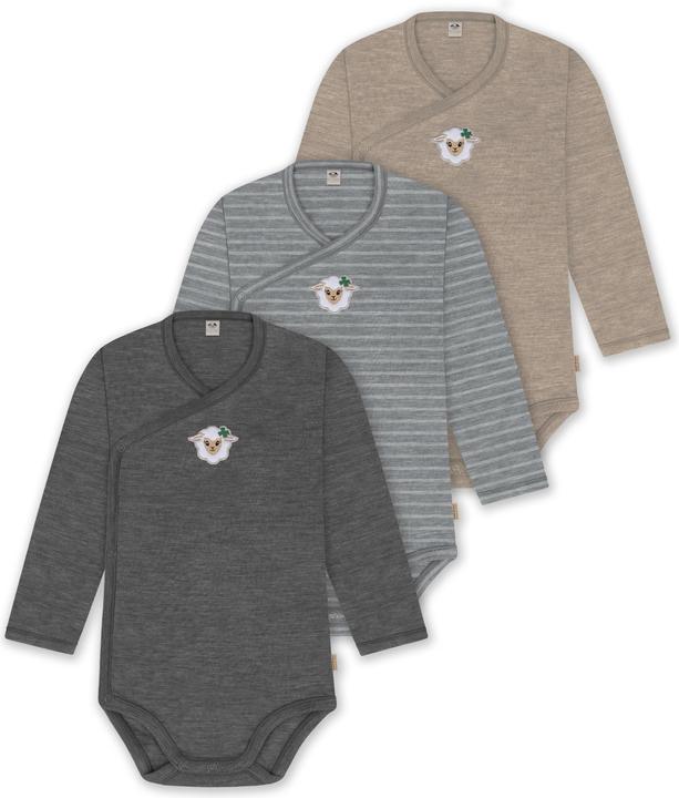 Produktbild Normani 3er Set Baby-Body Wickelbody Langarm Toddler-Bodysuit aus Merinowolle - 9357 (68)