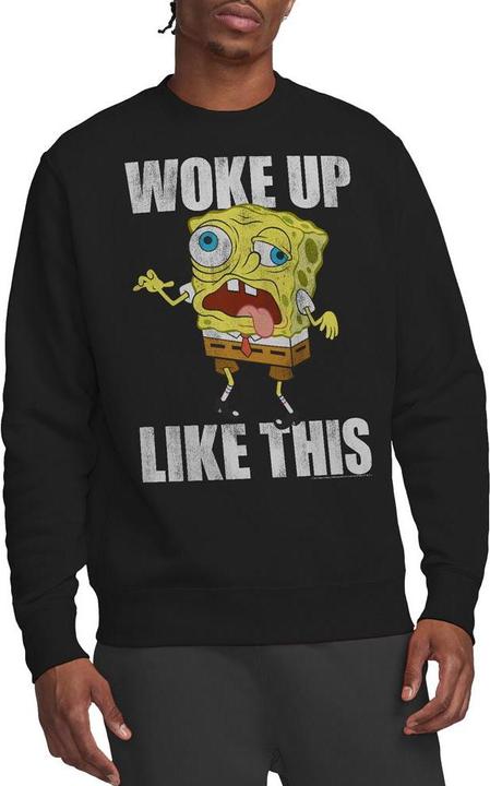 Actual product image Spongebob Squarepants Unisex Adult Woke Up Like This Meme Sweatshirt (XL)