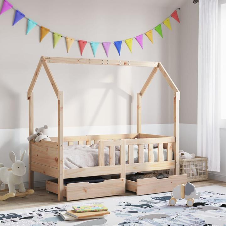 Produktbild vidaXL Kinderbett Hausbett Holzbett mit Schubladen 80x160cm Massivholz Kiefer (80 x 160 cm)