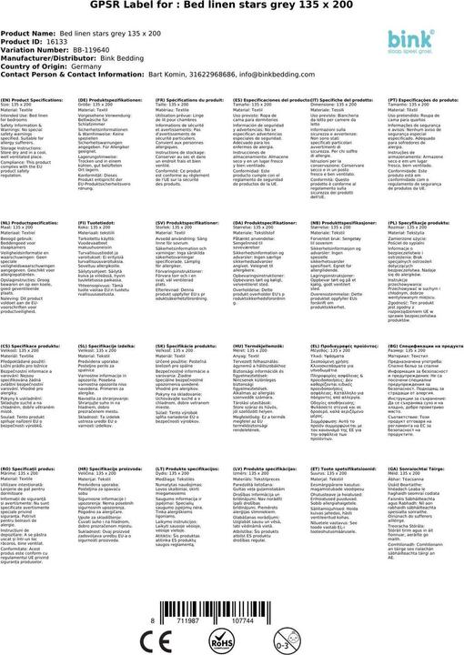 Nährwerte und Zutaten Bink Bedding Bink Bettwäsche Sterne grau 135 x 200 (Duvetbezug, 135 x 200 cm)