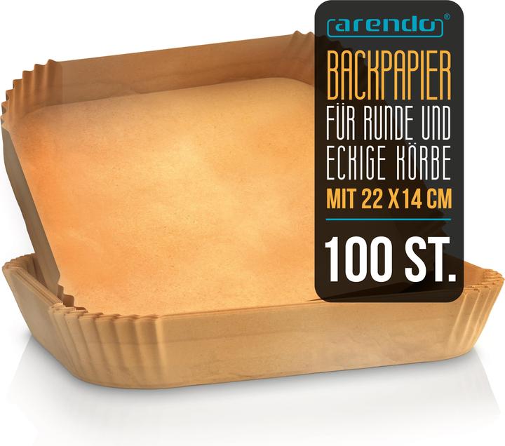 Arendo Backpapier für Heissluftfritteuse 4,5-10 L, 100 St., 22x14x4,5 cm, Antihaft, für Airfryer, Ofen usw.