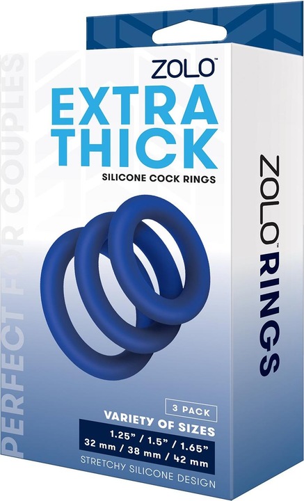 Actual product image Zolo Extra Thick Silicone Cock Rings - Pack of 3 in Blue, Stretchy and Comfortable Fit (4.20 cm)